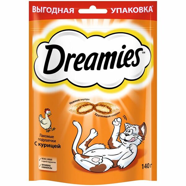 Лакомство Dreamies с курицей для кошек, 140г