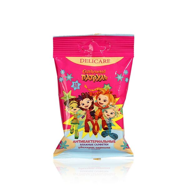 Влажные салфетки Delicare Сказочный Патруль антибактериальные 15 шт