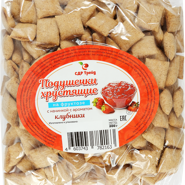 Подушечки хрустящие СДР ТРЕЙД с клубничной начинкой, на фруктозе