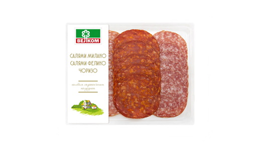 Колбасы Велком Салями Милано, салями Фелино и Чоризо сырокопченые полусухие 90г