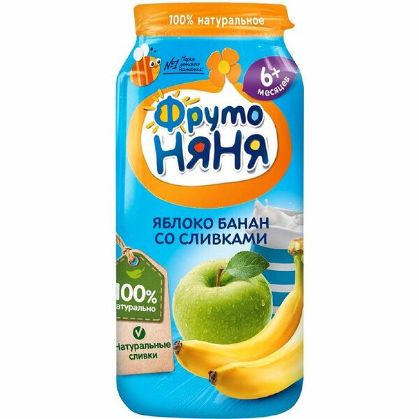 Пюре ФрутоНяня из яблок и бананов со сливками с 6 месяцев, 250г