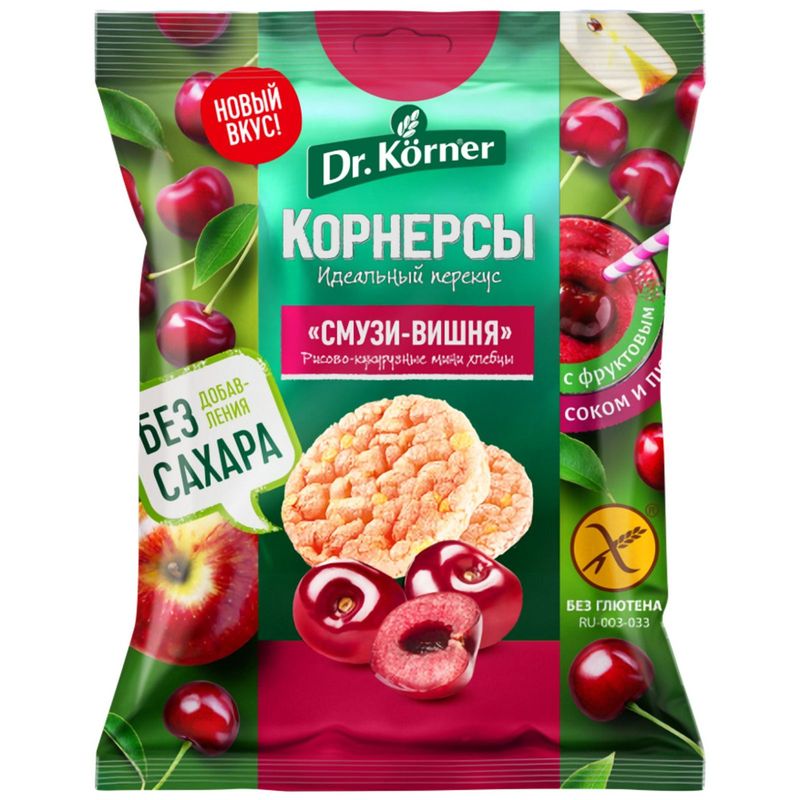 

Хлебцы-мини Dr. Korner Корнерсы рисово-кукурузные смузи-вишня без сахара 40 г