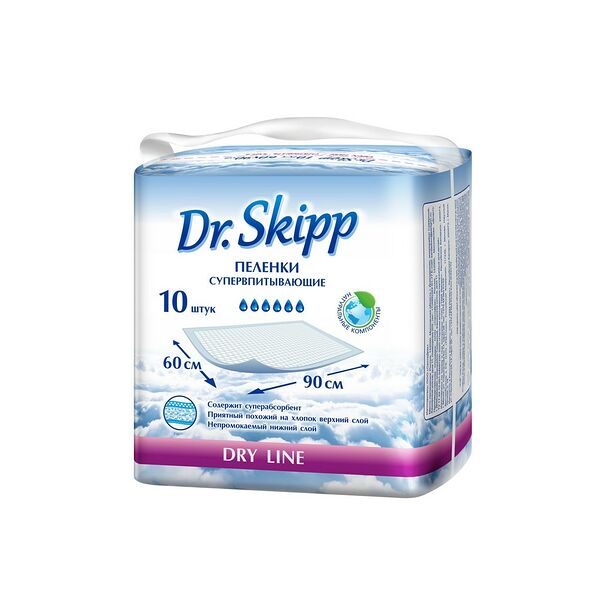 Пеленки гигиен д/детей впитывающие  Dr. Skipp Dry line р-р 60x90 10шт