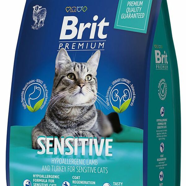 Корм сухой для взрослых кошек с чувствительным пищеварением Brit Premium Sensitive с ягненком и индейкой