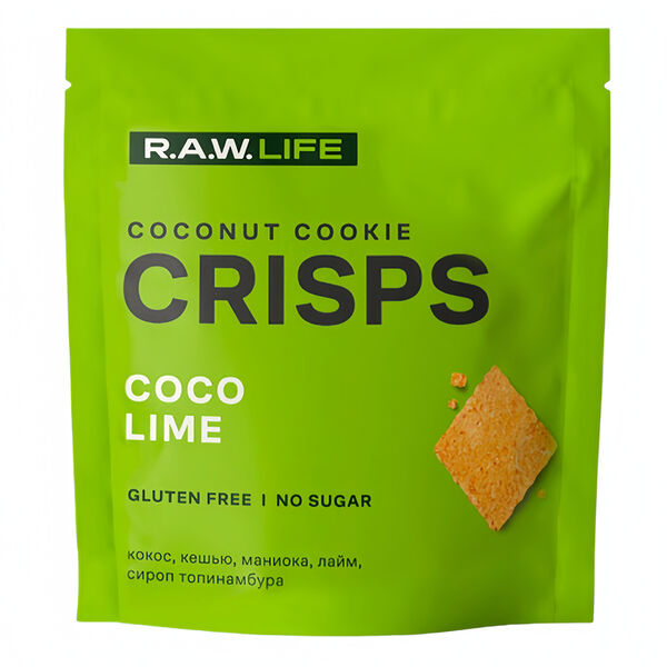 Печенье кокосовое R.A.W.Life Crisps Кокос-Лайм (без глютена, без сахара) 35г, Россия