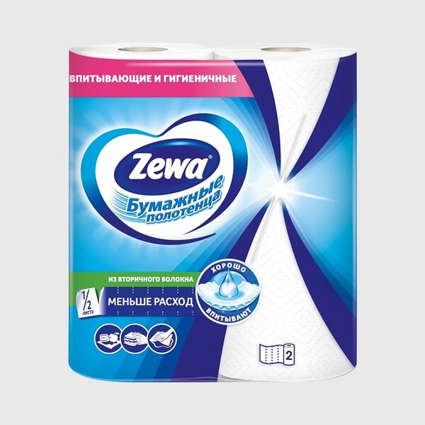 Бумажные полотенца Zewa 1/2 листа, 2 рулона