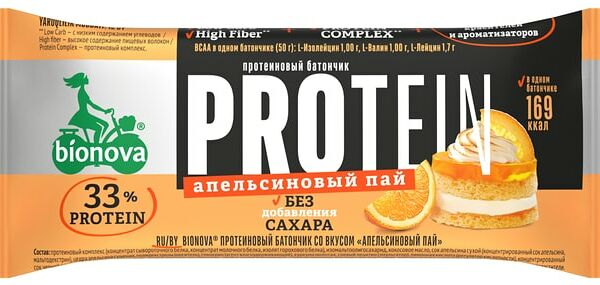 Батончик Bionova Протеиновый Апельсиновый пай 50г