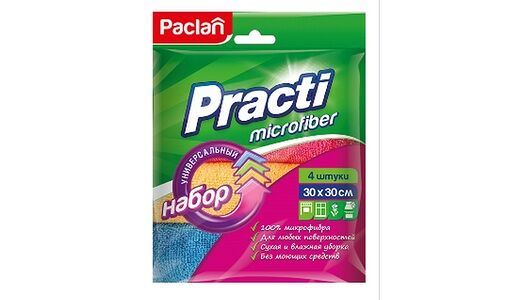 Салфетки хозяйственные из микрофибры Paclan, 30х30 см, 4 шт.