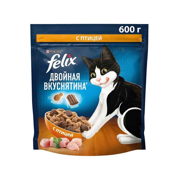 Феликс Двойная Вкуснятина 600г Сухой корм птица