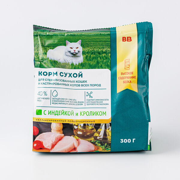 Корм сухой для кошек ВкусВилл для стерилизованных и кастрированных индейка и кролик 300 г