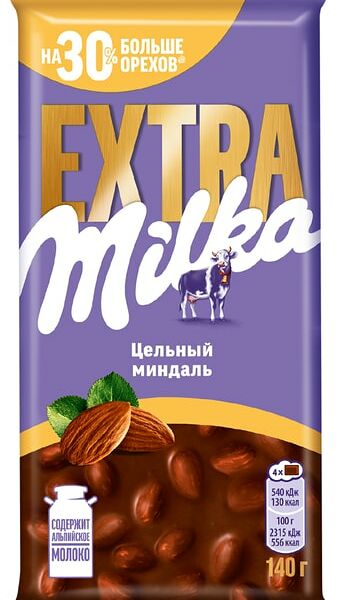 Шоколад Milka Extra Молочный с цельным миндалем 140г