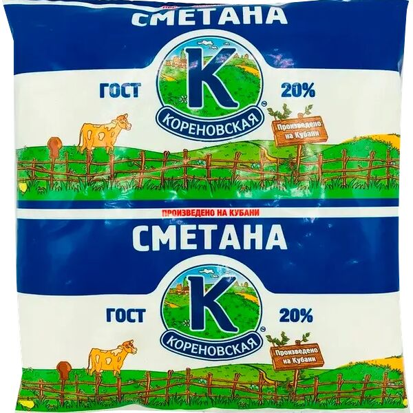 БЗМЖ Сметана КОРЕНОВОЧКА 20% 400г