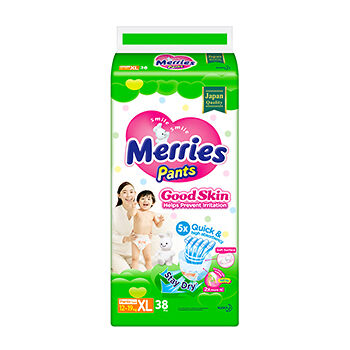 Трусики-подгузники Merries Good Skin XL 12-19кг, 38 шт.