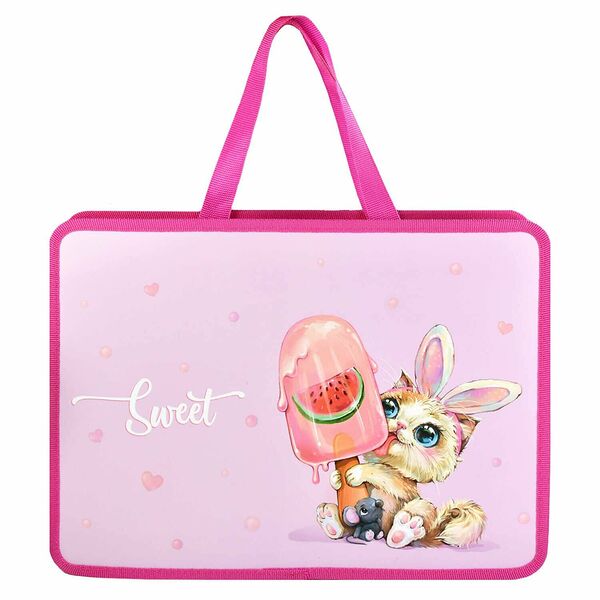 Папка-конверт на молнии А4, 34х25х9.5 см, для школьных тетрадей, пласт ЗАЙКА С МОРОЖЕНЫМ 1отд 64113