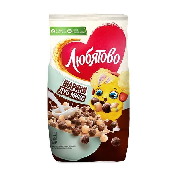 Готовый завтрак ЛЮБЯТОВО Дуо Микс Шарики шоколадные