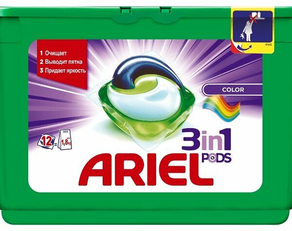 Капсулы для стирки «Всё-в-1» для цветного белья, Ariel Pods Color, 12 шт., Франция