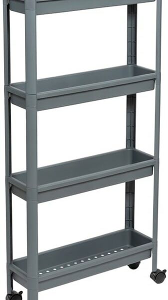 Этажерка Violet Vikea узкая 4-х ярусная на колесах серый