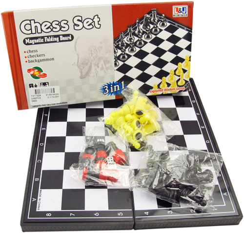 

Настольная игра Ling Jun Toys 3 в 1 Шашки-шахматы-нарды, на магнитах