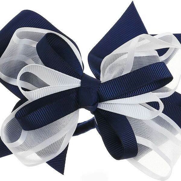 Бант большой атлас сине-белый, 1 шт в ассортименте