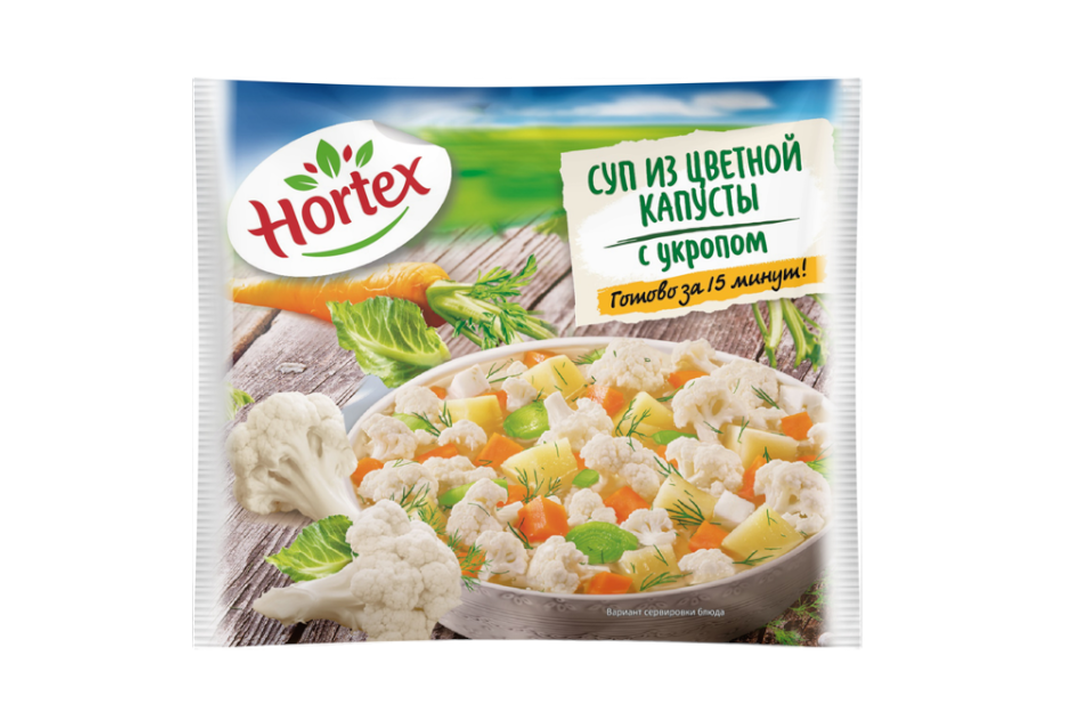 

Смесь овощная Hortex Суп из цветной капусты с картофелем и укропом быстрозамороженная 400 г