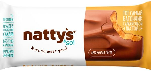 Шоколадный батончик Nattys&Go! Peanut с арахисовой пастой в молочном шоколаде 45г