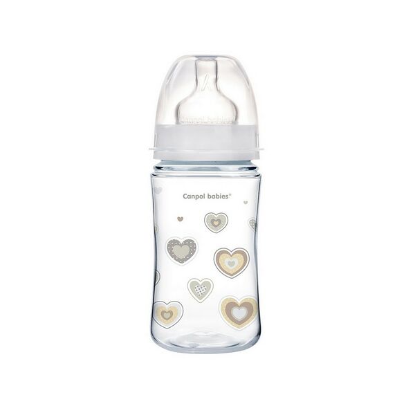 Бутылочка пластиковая антиколиковая с широким горлышком 240мл EasyStart Newborn baby 3+ арт 35/217_bei