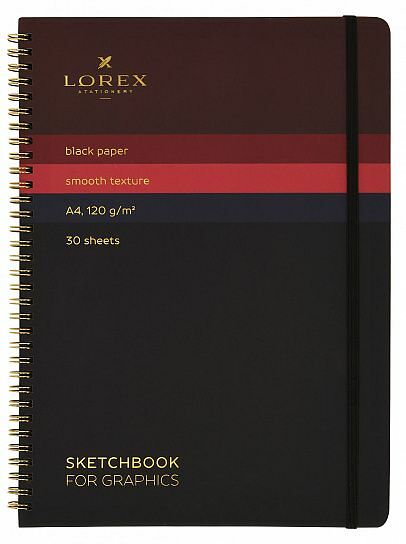 Скетчбук LOREX Curly black gradient touch, А4, 30 листов, Арт. LXSBCBA4-GT