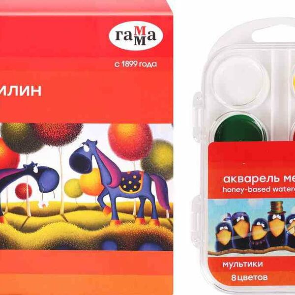 Набор для творчества Гамма Мультики Пластилин + Акварель, 8 цветов