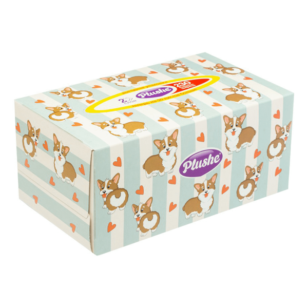 Салфетки для лица Plushe бумажные 2 слоя 230 шт., в ассортименте