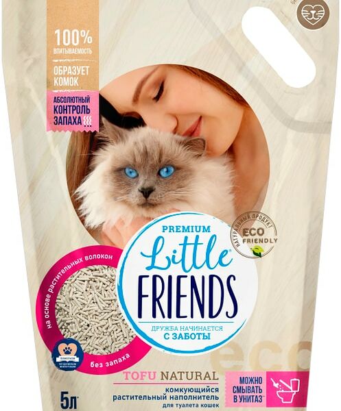 Наполнитель для кошачьего туалета Little Friends Tofu Nature комкующийся без запаха 2.5кг