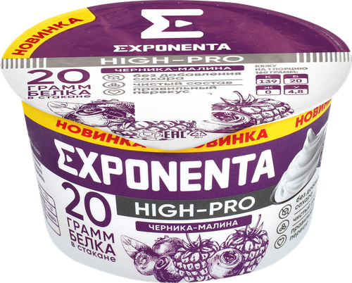 

Йогурт обезжиренный Exponenta High-Pro Черника-малина с повышенным содержанием белка 160 г