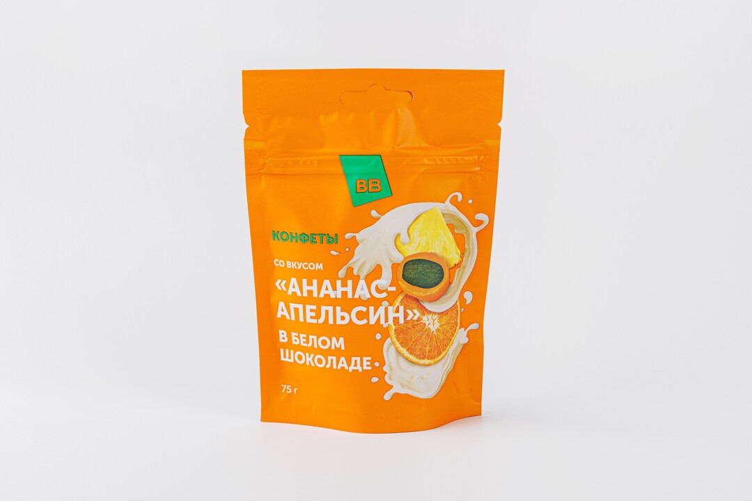 

Конфеты со вкусом Ананас-апельсин в белом шок.