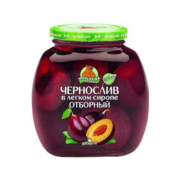 Чернослив МЕДВЕДЬ ЛЮБИМЫЙ в легком сиропе отборный ст/б