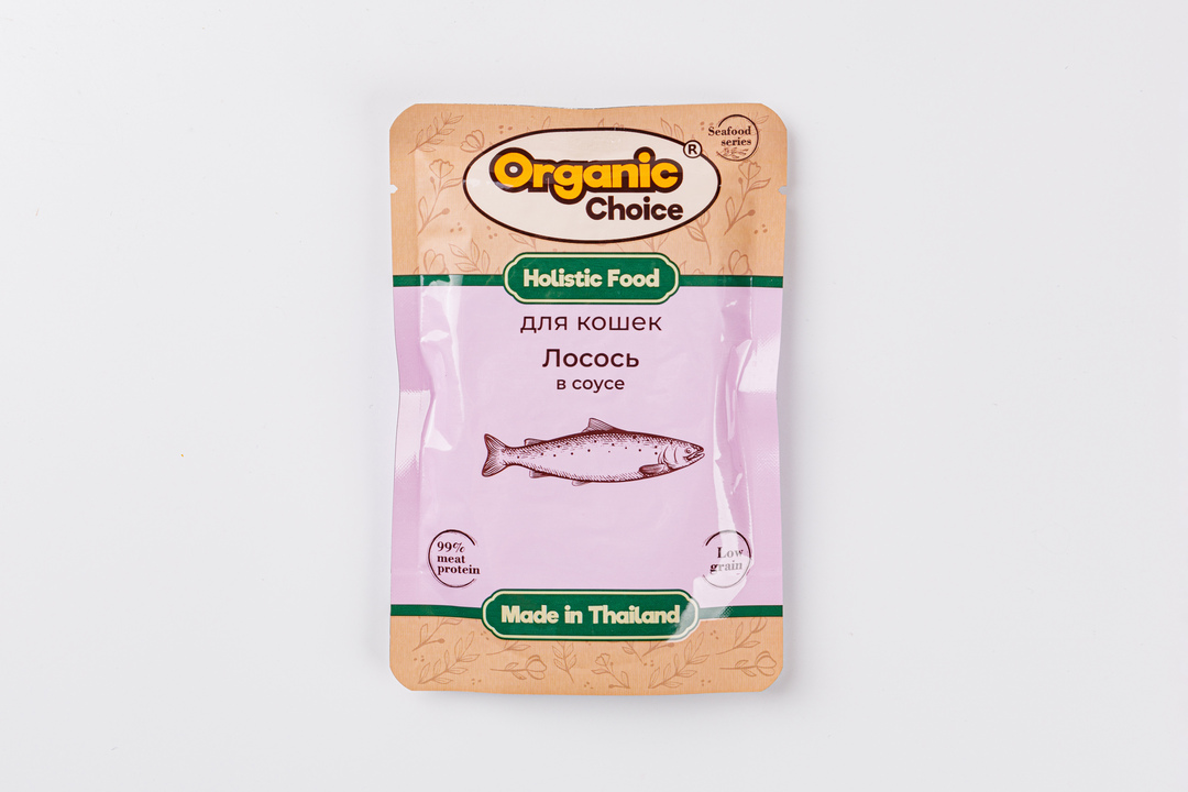 

Влажный корм для кошек Organic Сhoice Low Grain с лососем в соусе 70 г