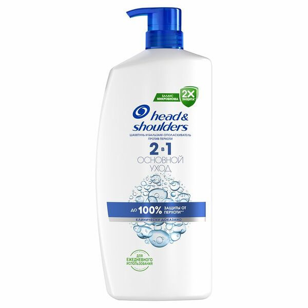 Шампунь-бальзам Head&Shoulders 2в1 Основной уход против перхоти, 1 л