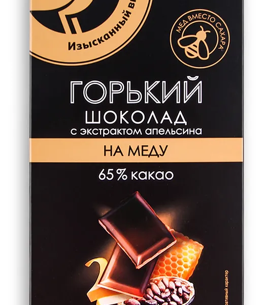 Шоколад АШАН Золотая птица горький с апельсином 65% на меду 70 г