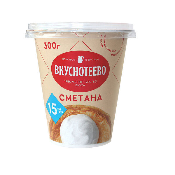 Сметана Вкуснотеево 15% стакан 300г