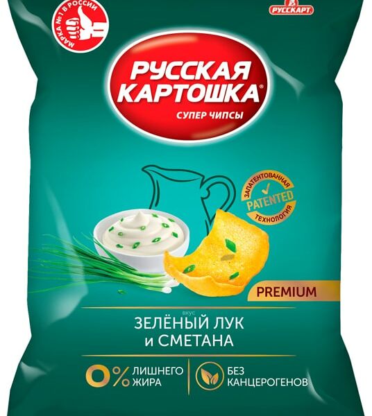Чипсы Русская картошка Зеленый лук и Сметана 190г
