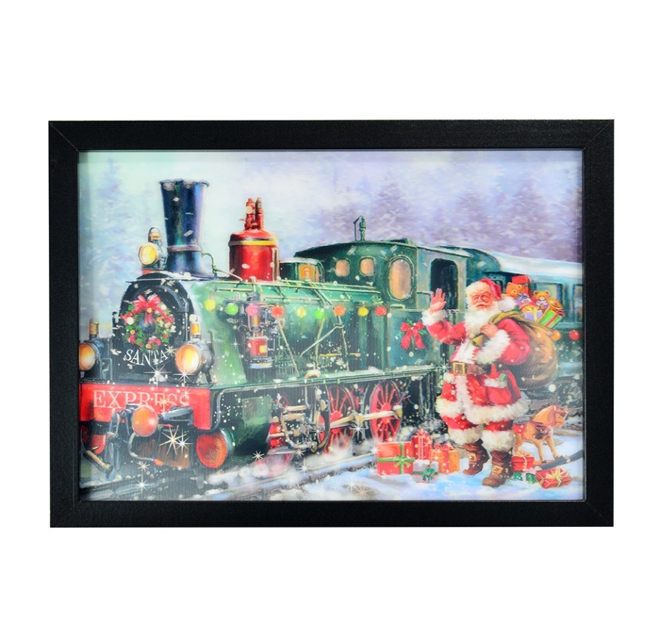 

Картина светящаяся Premier Decorations Поезд Санты 3D, 35х25 см на батарейках (не включены)