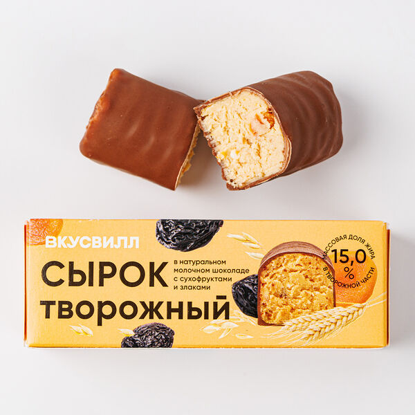Сырок творожный Вкусвилл с сухофруктами и злаками 15 % 45 г