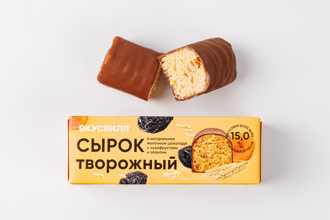 

Сырок творожный Вкусвилл с сухофруктами и злаками 15 % 45 г