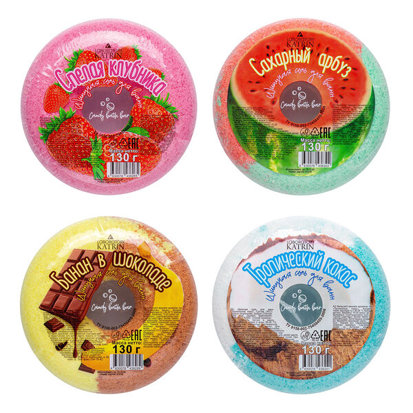 Соль для ванн шипучая пончик candy baht bar, 4 вида, 130 г