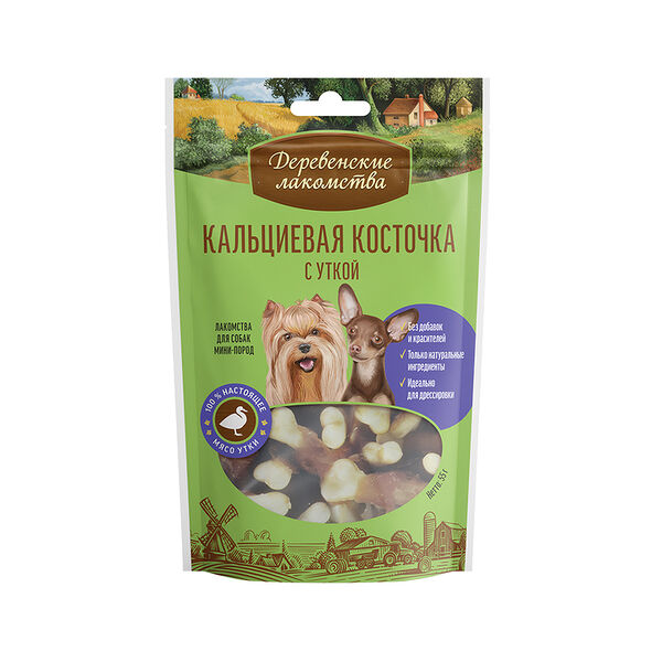 Лакомство для собак Деревенские лакомства Кальциевая косточка с уткой, для мини-пород 55 г