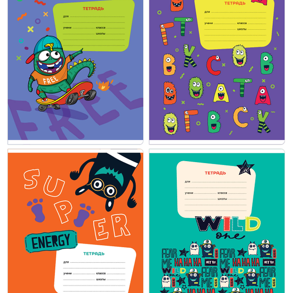 Тетрадь BG Монстрики линия А5, 12 л, 1шт, в ассортименте