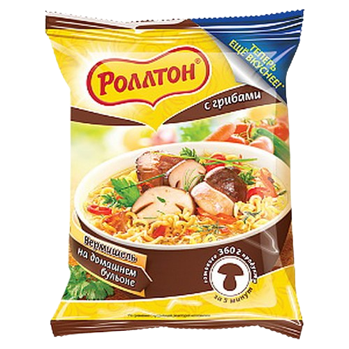 Вермишель Роллтон на домашнем бульоне с грибами пак вес 60г.