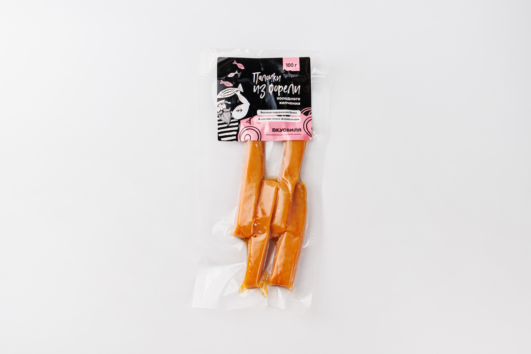 

Палочки из форели радужной холодного копчения, 100 г