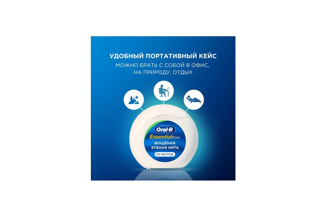 

Зубная нить Oral-B Эссеншиал флосс (Essential Floss) мята вощеная 50 м