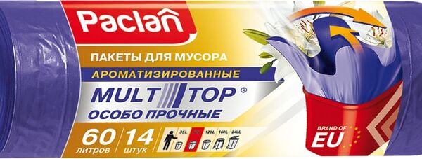 Мешки для мусора с ушками Paclan Multitop Aroma 60 л 14 шт