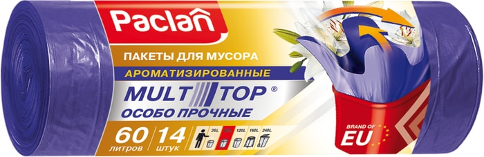 

Мешки для мусора с ушками Paclan Multitop Aroma 60 л 14 шт