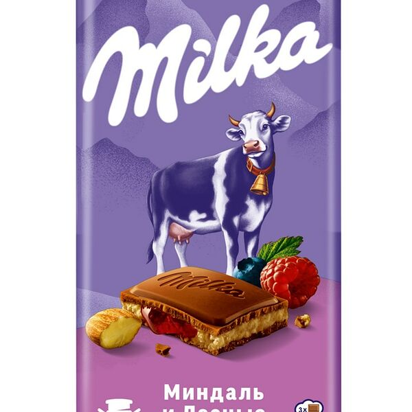 Шоколад молочный Milka Миндаль-лесные ягоды, 80 г